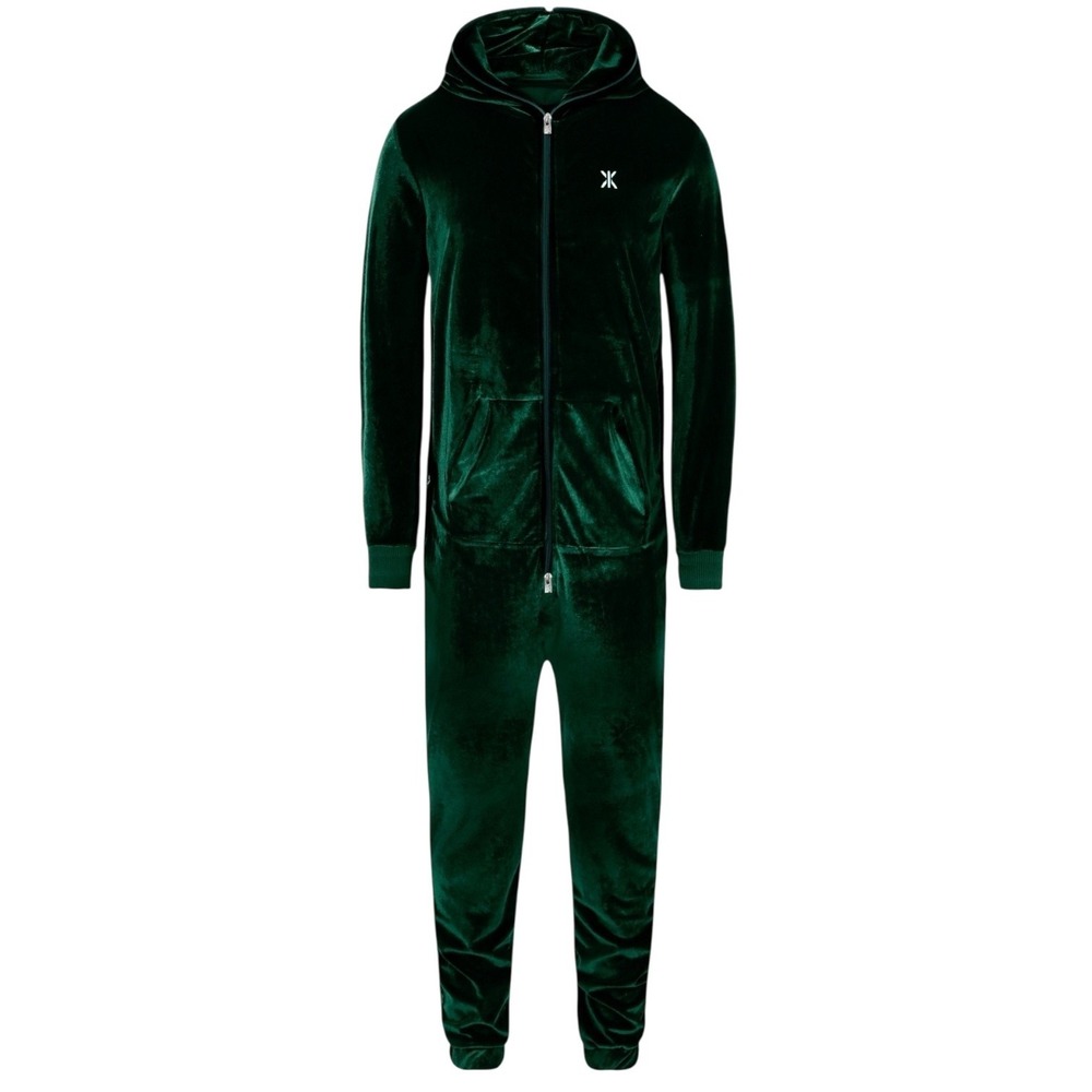 ONEPIECE Original Velour Jumpsuit Adult XXL Green Hooded 2 Way Zip Cozy Lounge